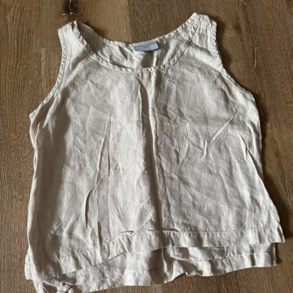 Parachute Linen Tank Top Clay/Cream Boxy Fit‎ Cropped Size XS